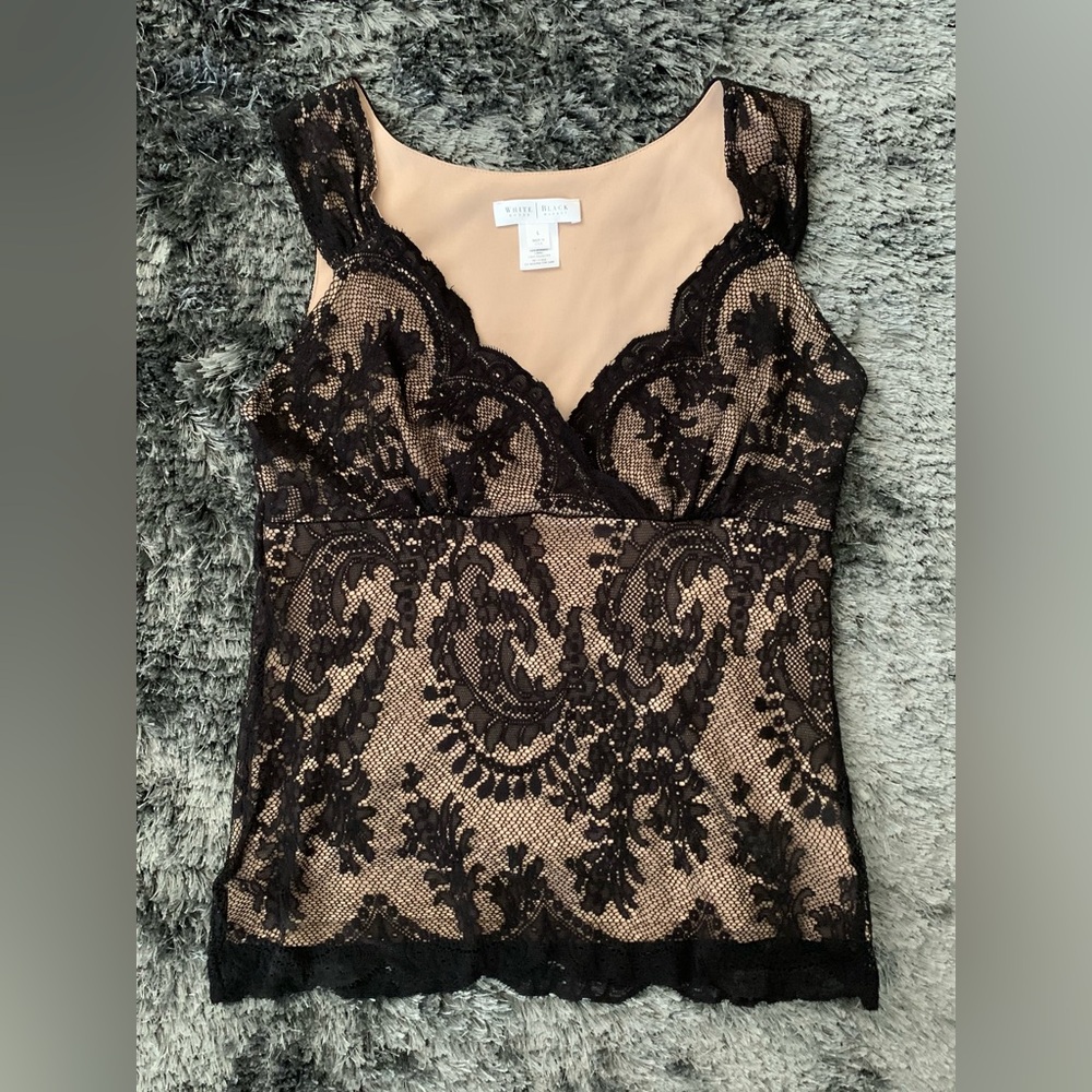 White House Black Market Black Lace Overlay Nude Tank Top